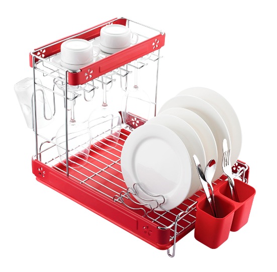 Посудосушитель настольный двухъярусный, хром/красный LF-146 (стоп-лист)