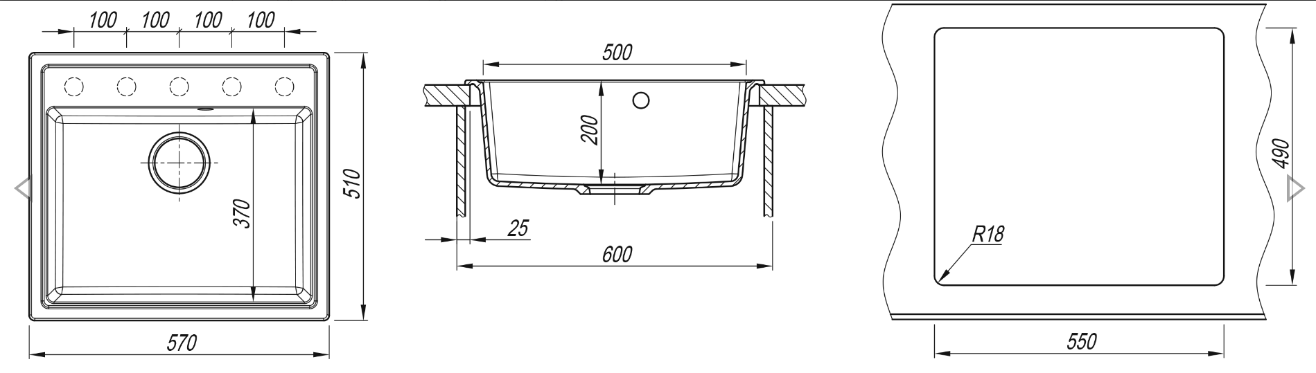 Мойка Dr. Gans Ника 570 прямоугольная серый