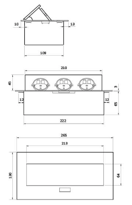 SETE Блок встраиваемый настольный (горизонтальный) 3 гнезда, серый без кабеля SALE