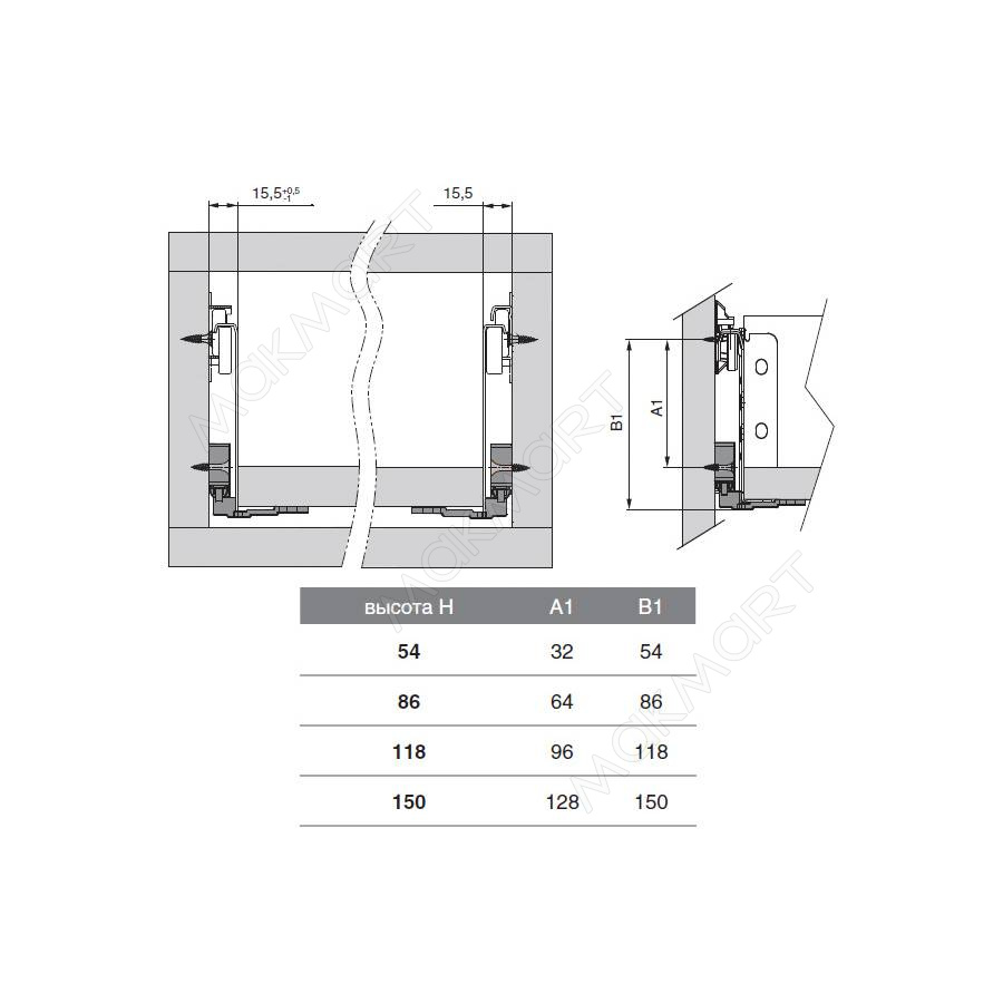 Комплект: доводчик + активатор для метабоксов INNER 350-500 мм