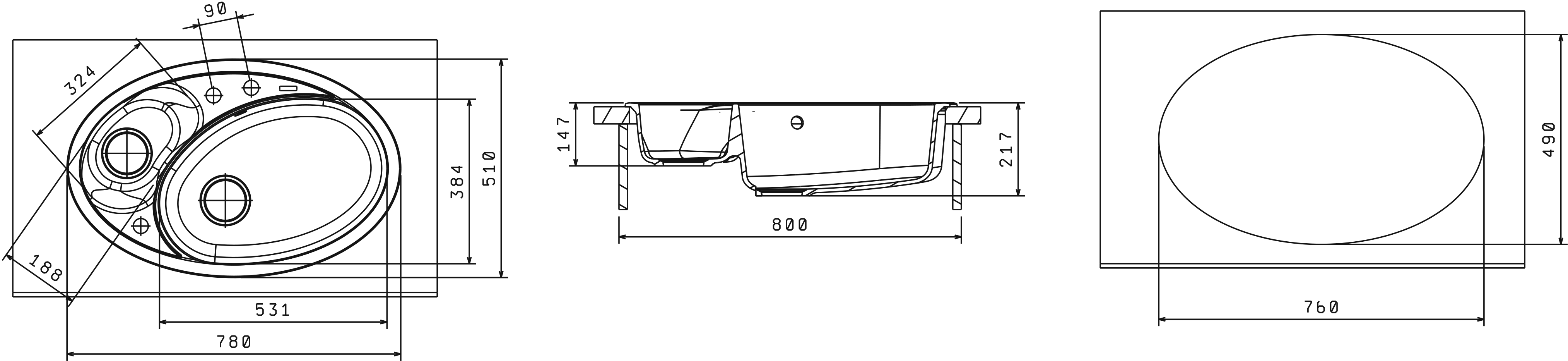 Мойка FLORENTINA Селена 780*510*217  (стоп-лист)