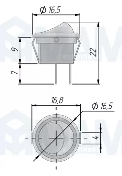 Выключатель круглый врезной, клавишный d=16.5мм, белый