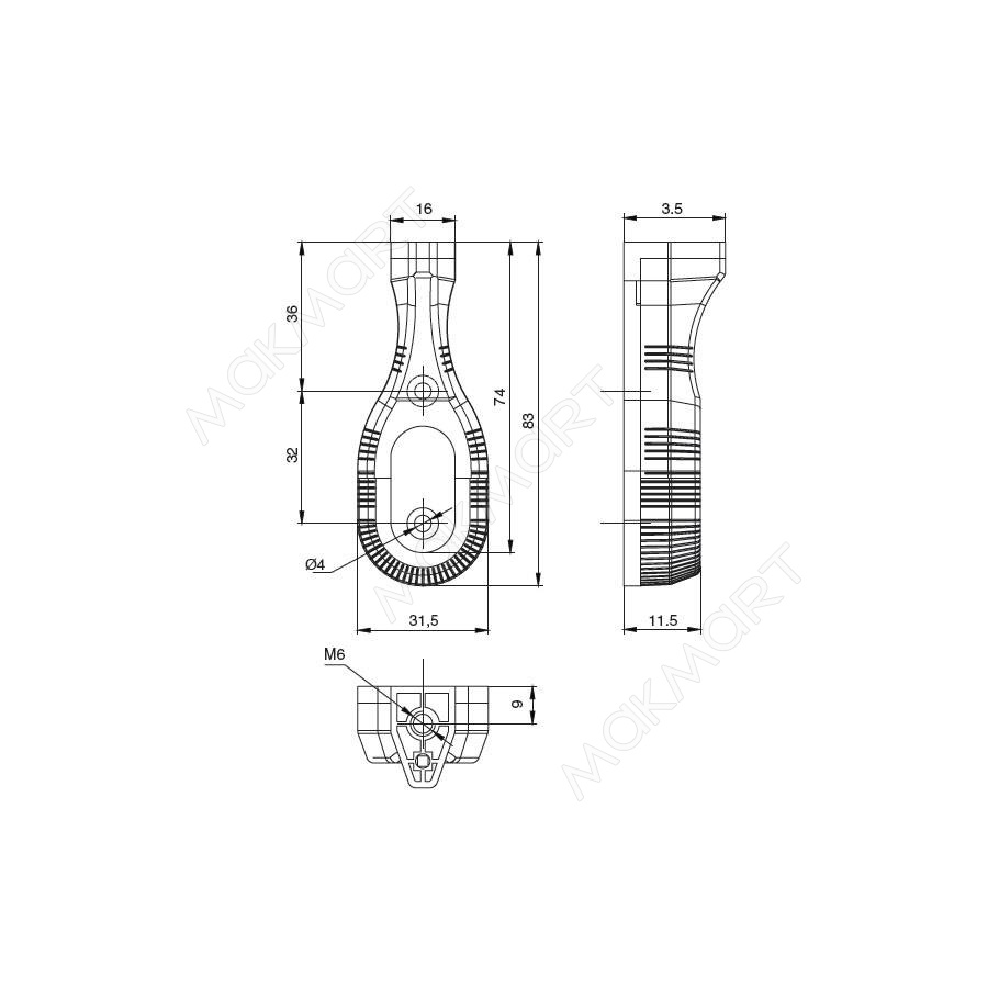 Держатель овальной штанги 15х30 с фиксатором, цвет под алюминий SALE