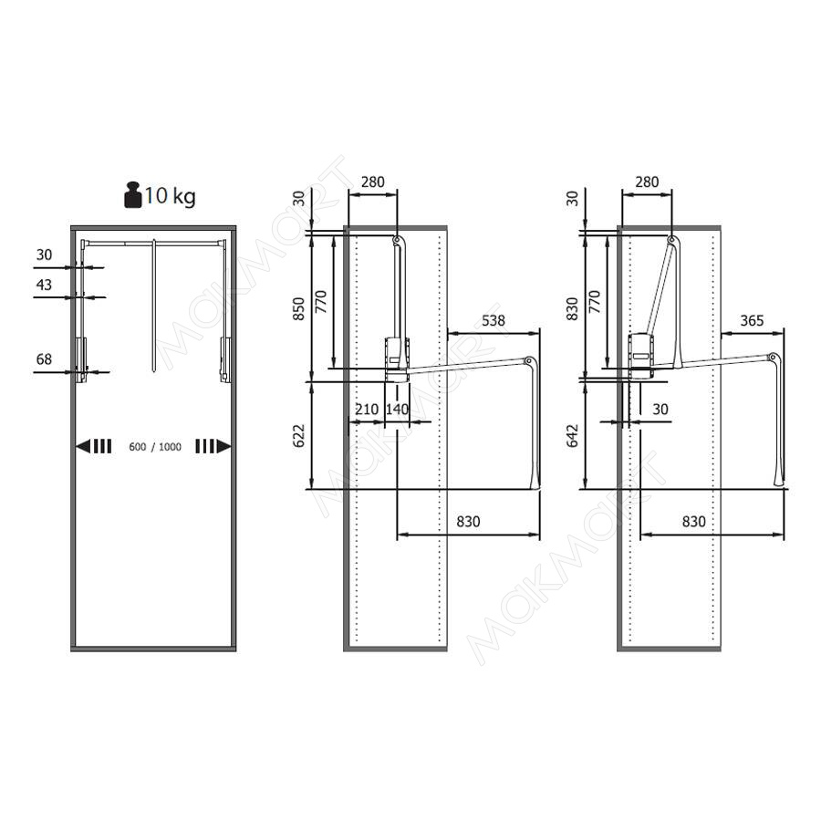 SE08MEB00 Лифт для навески одежды (Пантограф) 600-1000мм (Н850) (заказ)