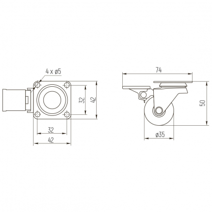 SETE Колесо силиконовое прозрачное d 35 мм, с тормозом (стоп-лист)