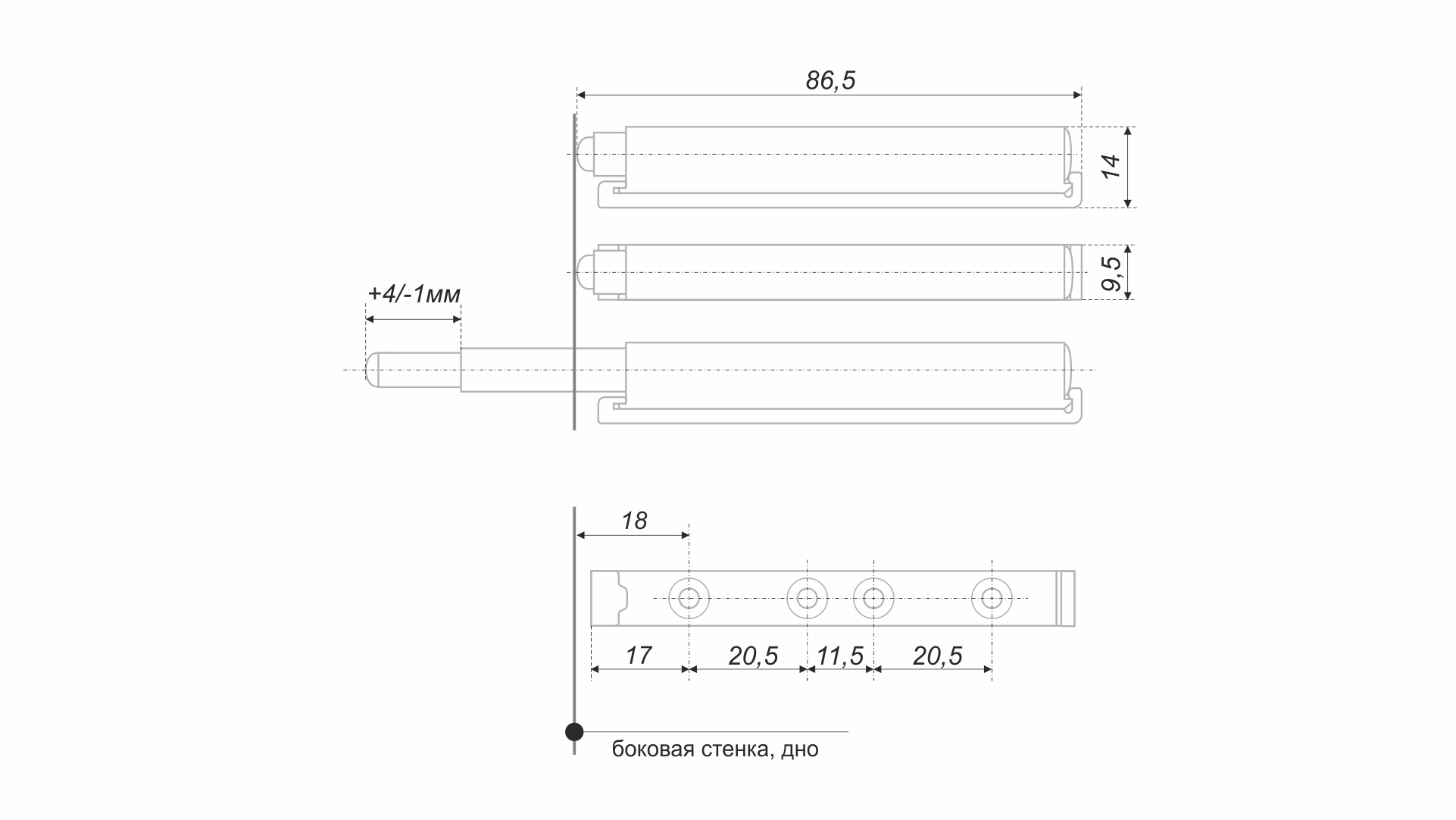 BRD AMF10/W упор-защёлка с толкателем, скр. крепл