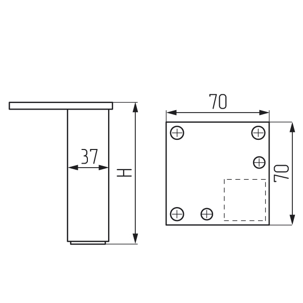 Опора 19171.202, нерегулируемая h 200 мм алюминий 37x37мм