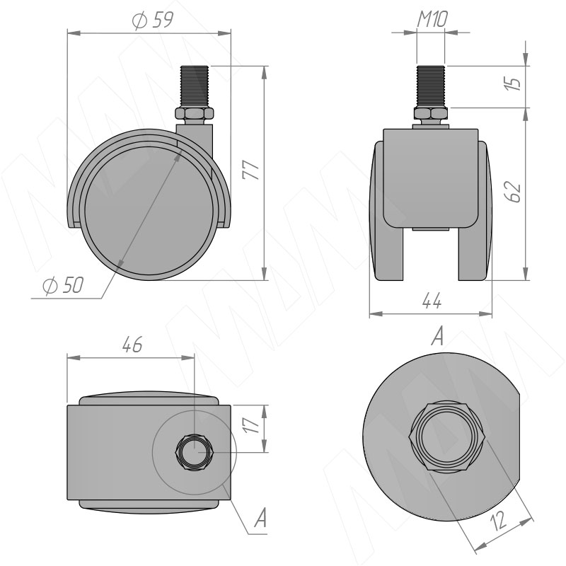 Опоры колесные с винтом М8 d 50