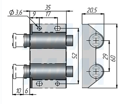 магнитная защелка возвратная двойная прямоугольные держатели черный