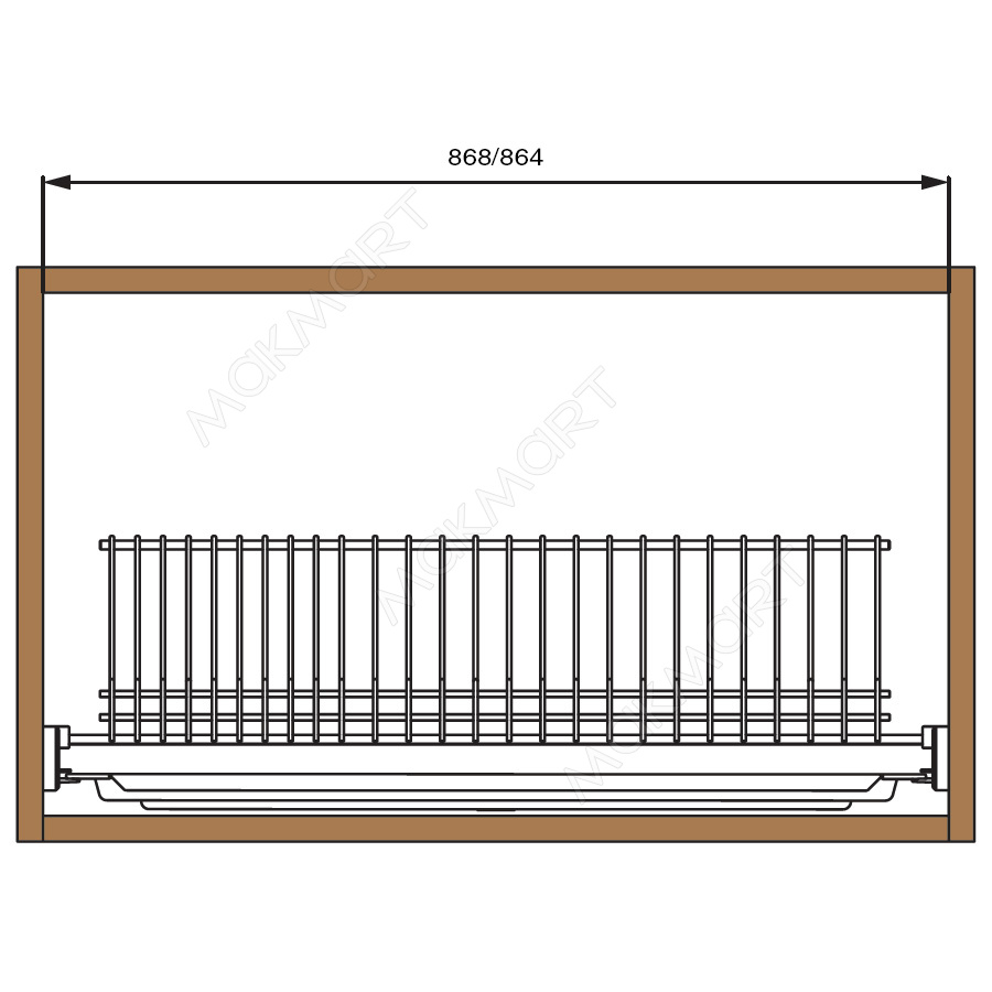 Сушка 1-уровневая в базу 900, без рамки, поддон (пластик), отделка серая (заказ)