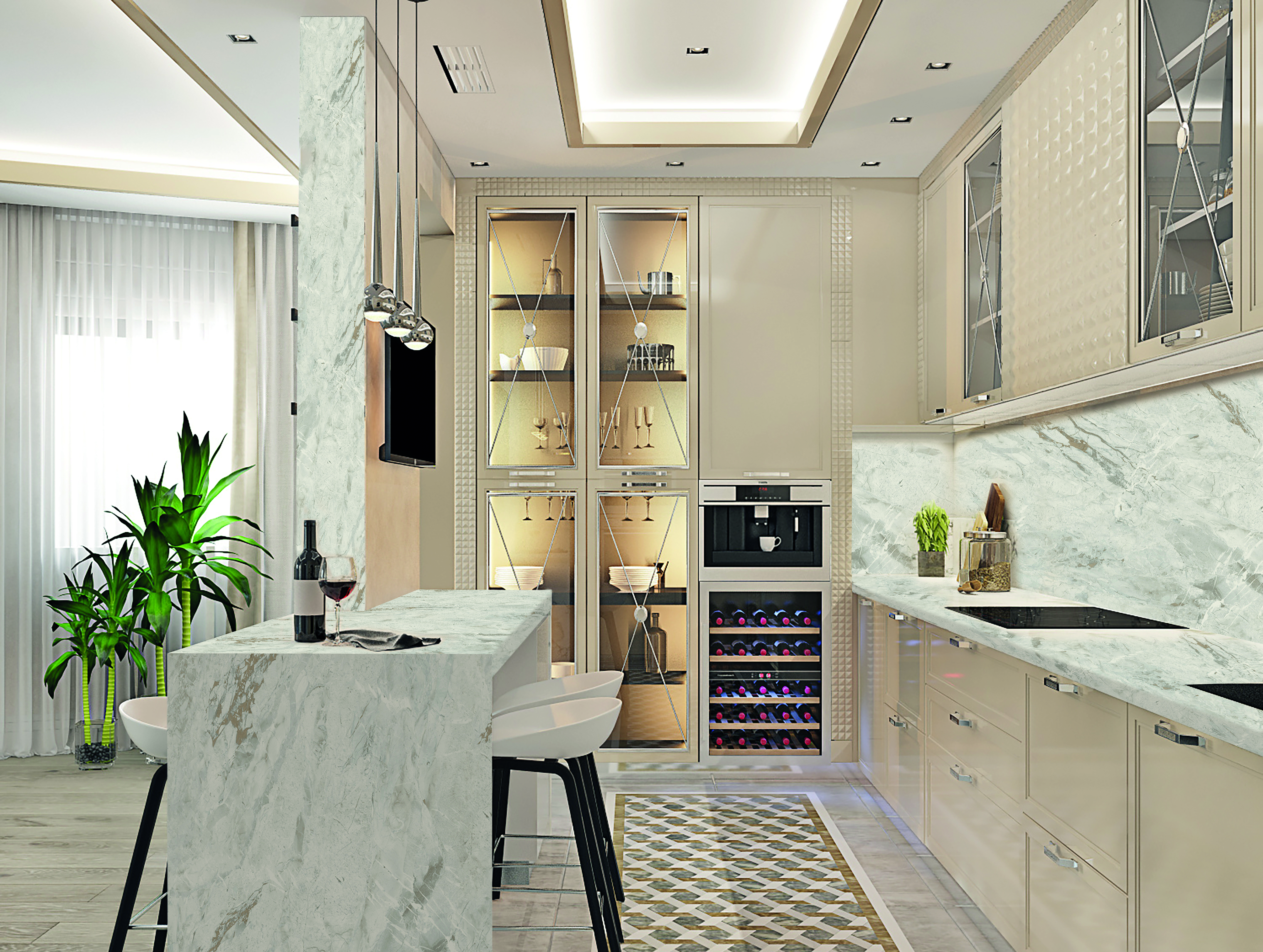 Столешница КЕДР МК 3000*600*38мм 1 группа - Мрамор Алексис 7772/S (заказ)