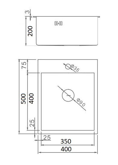 Мойка прямоугольная WISENT 4050 (400*500*220см)