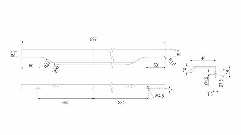 BRD RT111BL.1 ручка торцевая 900 мм TERA черный матовый