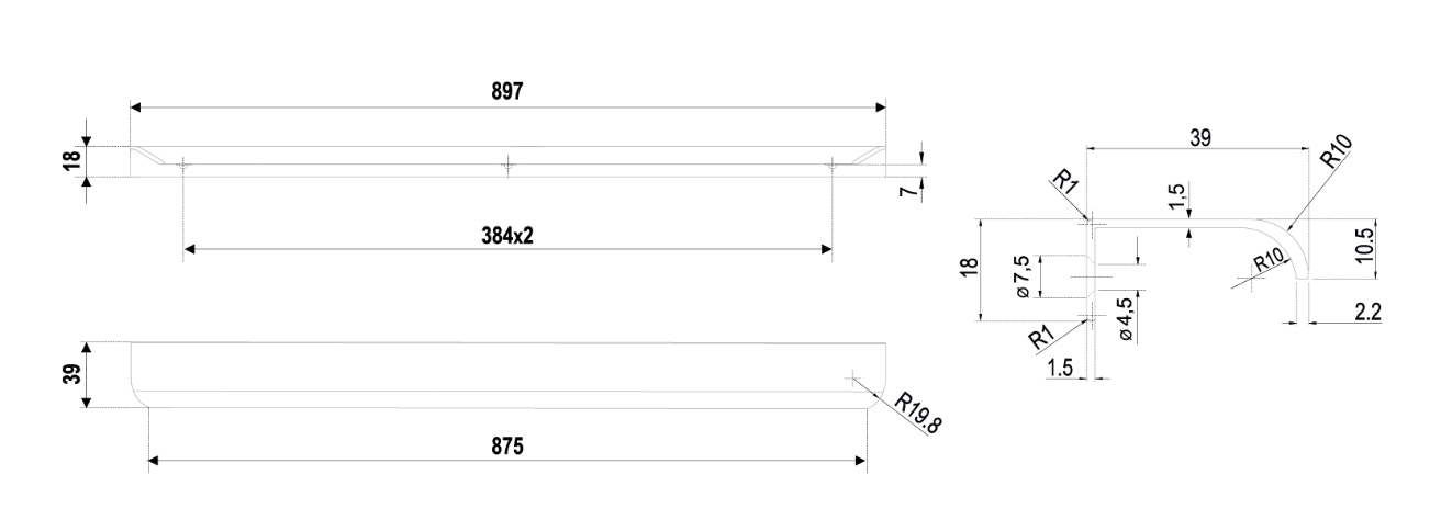 BRD RT110W.1 ручка торцевая 900 мм MONTE белый
