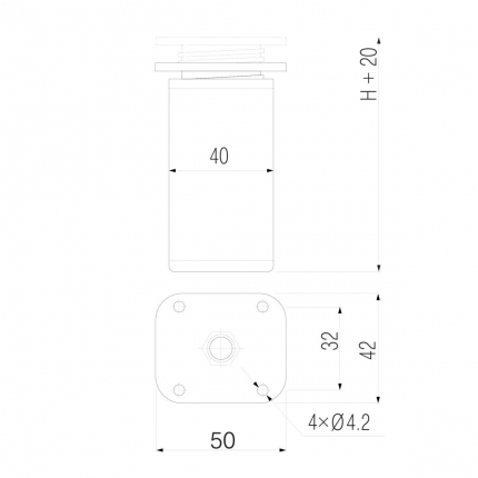 SETE Опоры регулируемые круглые h 60 пластик+алюм.,черные SALE