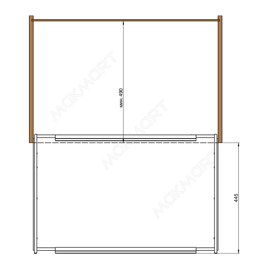 Рамка выдвижная L.740-880мм, полного выдвижения с доводчиком, отделка черный бархат (матовый) + дере