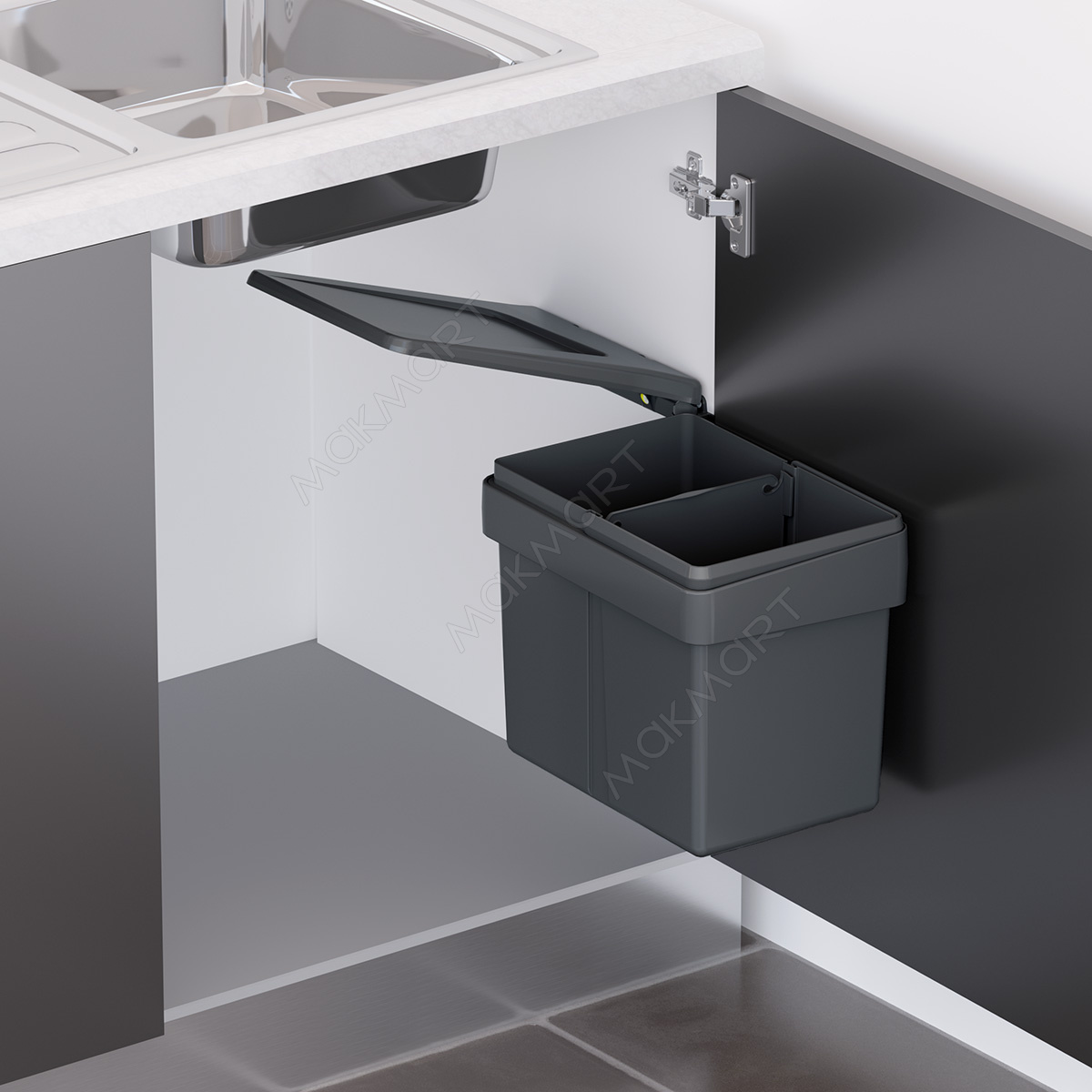 Ведро для мусора (20л) С делителем, пластик темно-серый (заказ)