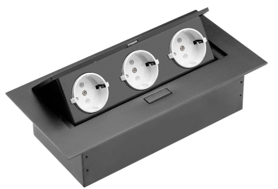 SETE Блок встраиваемый настольный (горизонтальный) 3 гнезда, черный без  кабеля