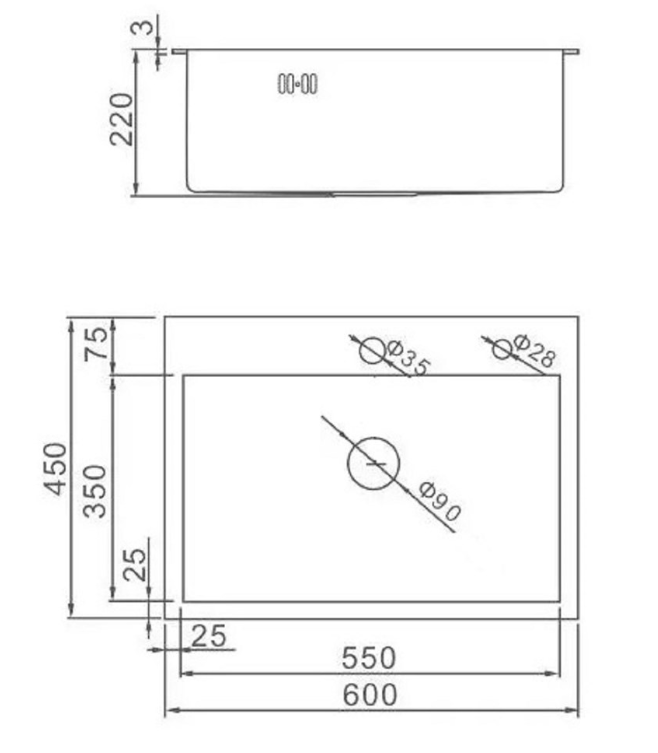 Мойка прямоугольная WISENT c PVD покрытием 6045 (600*450*220см)
