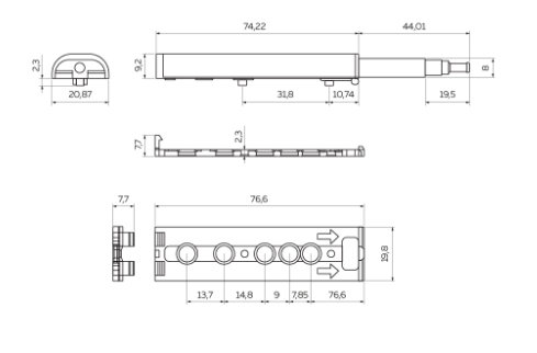 Толкатель Push-to-Open с прямой пластиной TLK-02