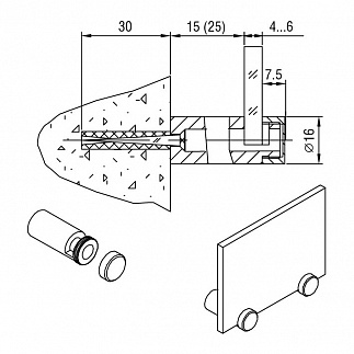 Держатель зеркала и панели 4-6 мм, с отрывом 15 мм, 5.27. (04), Никель матовый SALE (стоп-лист)