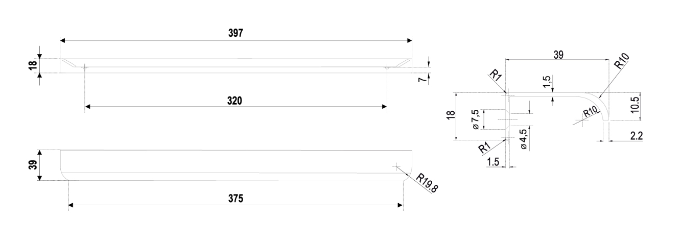 BRD RT110SC.1 ручка торцевая 400 мм MONTE матовый хром