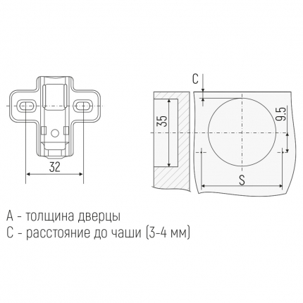 SETE петля накладная с доводчиком без евро присадка 45 мм (H301A02/0910) SALE