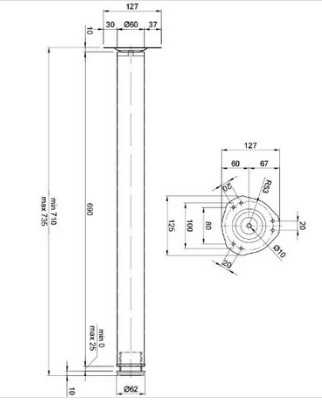 Опоры для столов и барных стоек  h 710 d 60 хром (на площадке)
