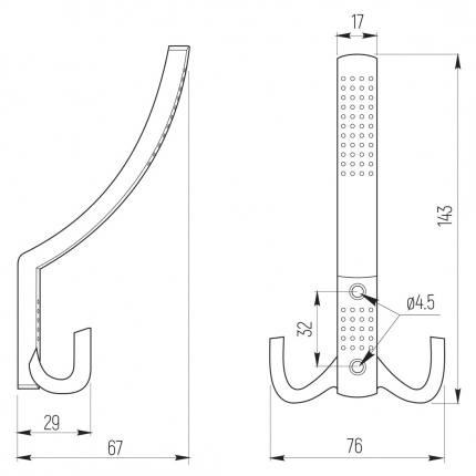 SETE Крючок TINA3 3-х рожковый с перфорацией черный