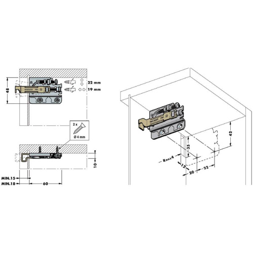 Подвеска полок 701 на саморезах под крышечку, левая (стоп)