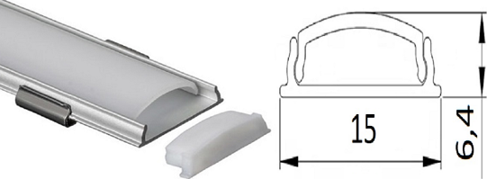 Профиль накл. ГИБКИЙ под светод. ленту + рас-тель + 2 загл. + 4 крепл., 2000*15*6,4мм, серебро