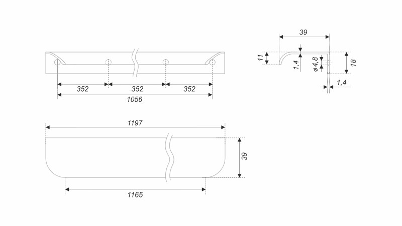 BRD RT810BL.1 ручка торцевая 1200 мм MONTE черный матовый