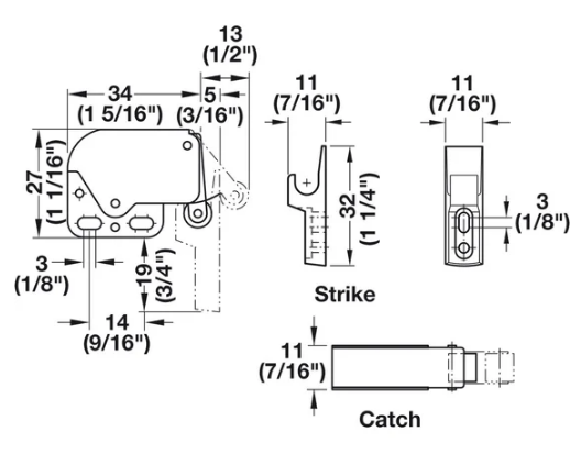 HAFELE Пружинная защелка MINI-LATCH + сопряженная деталь бел. пластм. (245.54.701) SALE
