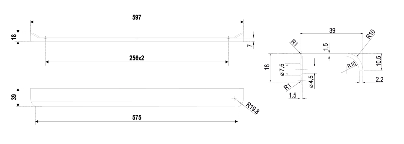BRD RT110SG.1 ручка торцевая 600 мм MONTE сатиновое золото