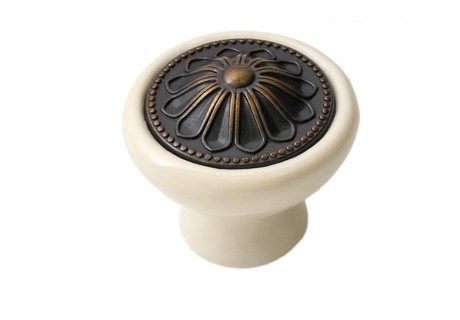 BRD RC107AB.4/W ручка кнопка CERAMICA старинная латунь/белый (снято)