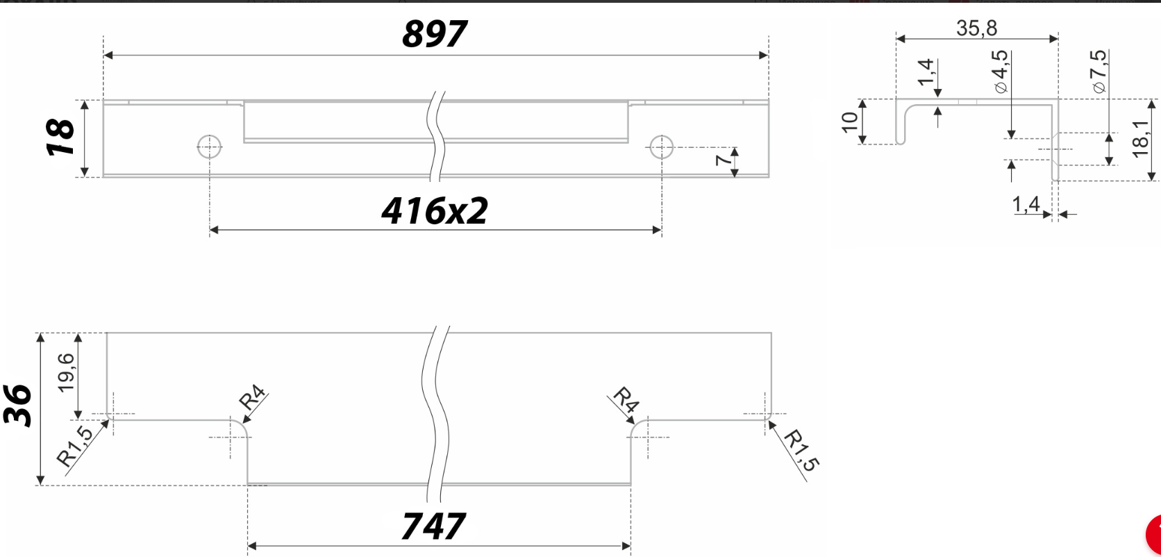 BRD RT109SG.1 ручка торцевая 900 мм RAY сатиновое золото