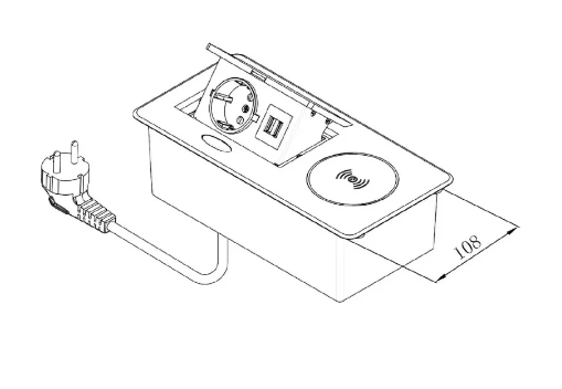 SETE Блок встраиваемый настол. (горизонт.) 1 гнездо, 2*USB, беспроводн. зарядка, сер.с кабелем SALE