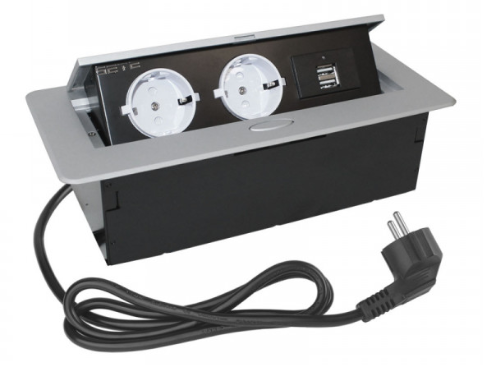 SETE Блок встраиваемый настольный (горизонтальный) 2 гнезда, 2*USB, серый с кабелем