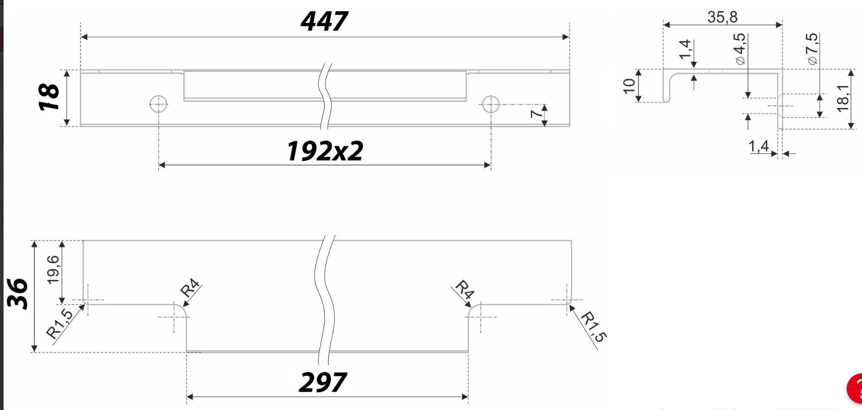 BRD RT109SC.1 ручка торцевая 450 мм RAY матовый хром SALE