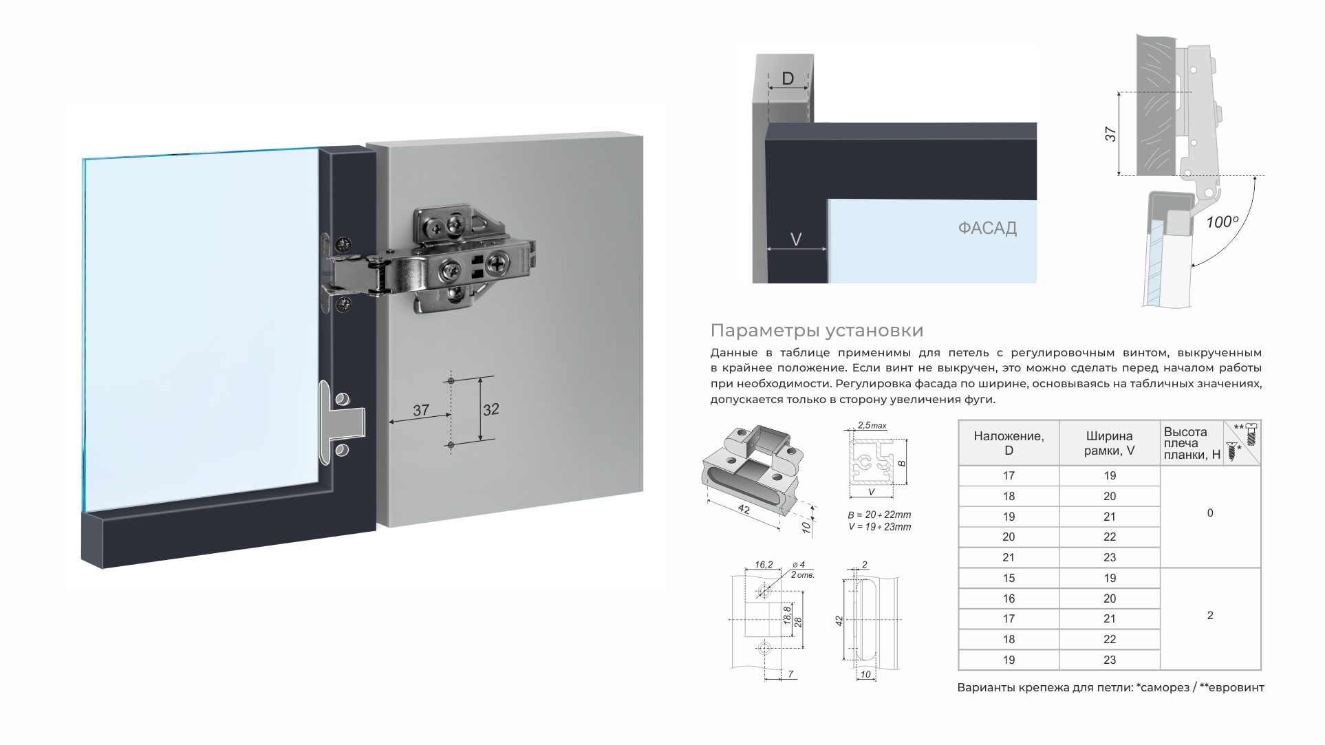 BRD H813A/BN Петля накладная с доводчиком для АЛЮМ профиля EVO FRAME (без планки) (аналог 663)