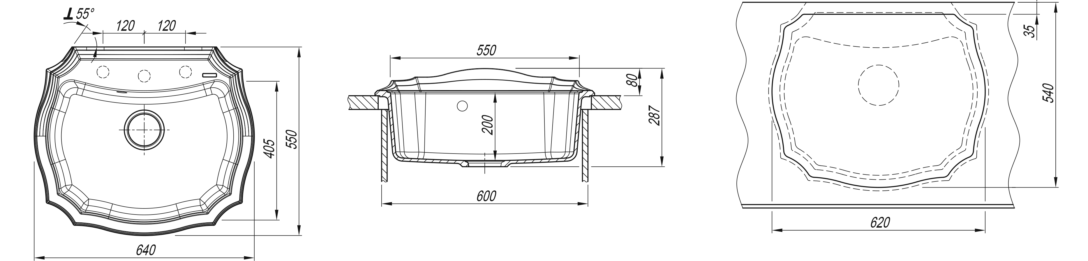 Мойка FLORENTINA Эмилия 640х550x217  жасмин (стоп-лист)
