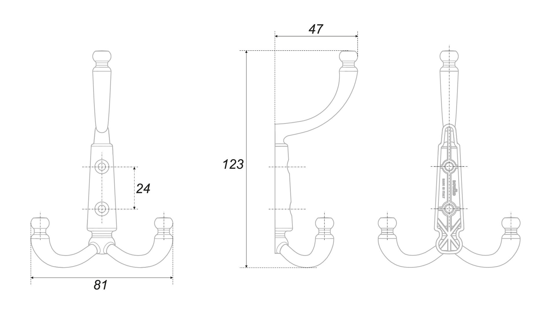 BRD K350MAB.6 Крючок DOLCE LF 3-х рожковый Матовая старинная латунь (заказ)