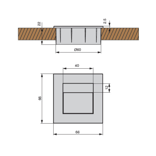 заглушка для кабеля квадрат 66*66мм, серый