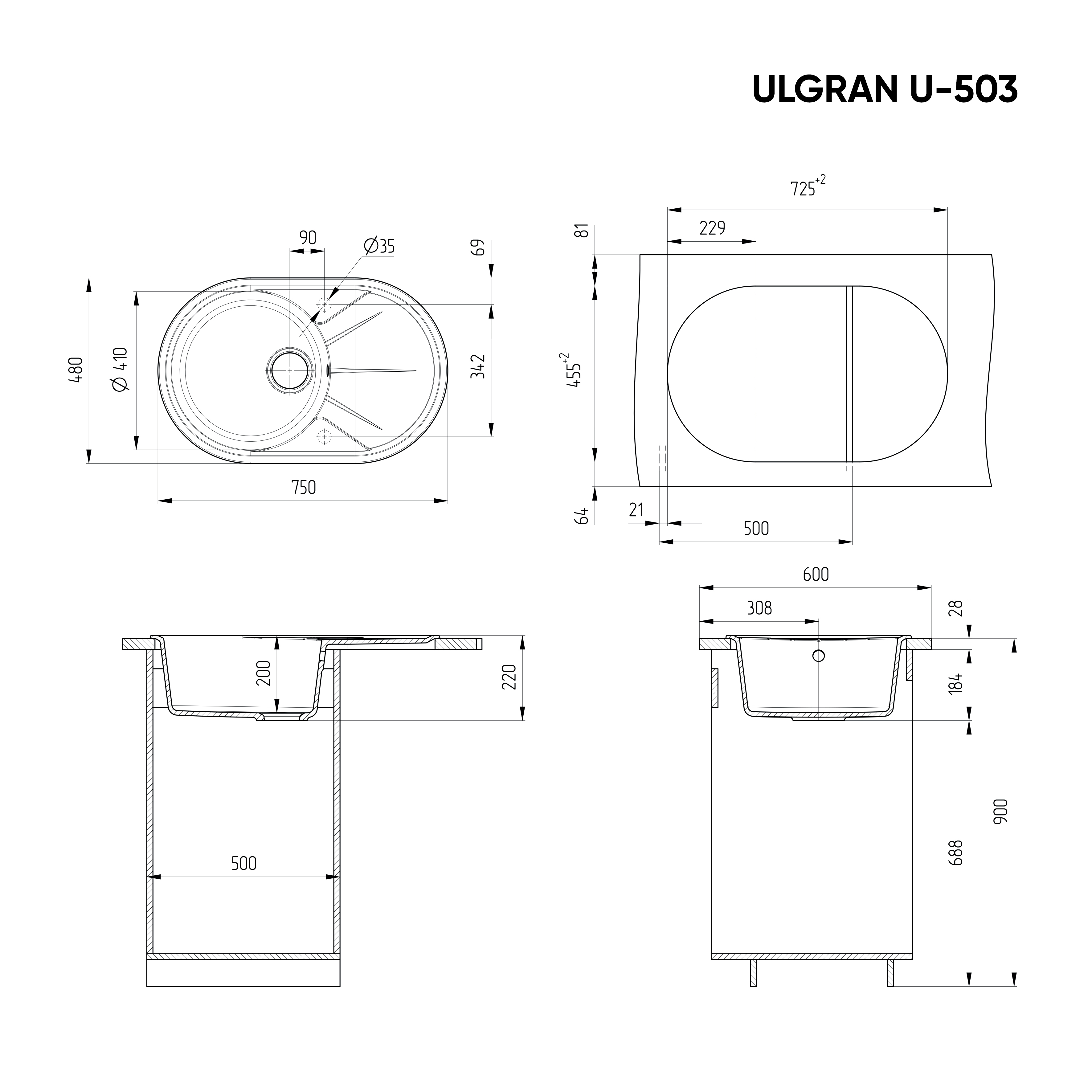 Мойка ULGRAN U-503-331 универсальная  белая