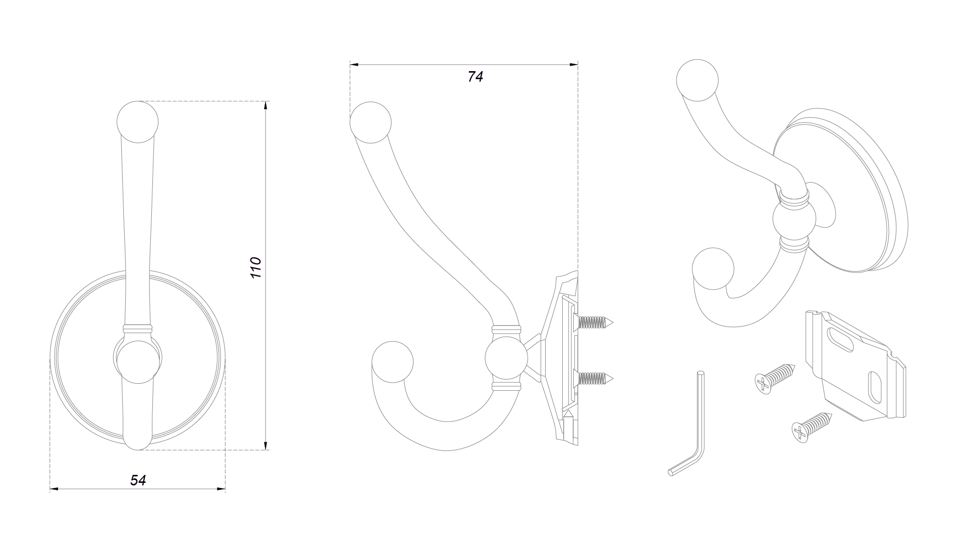 BRD K218BSN.9 Крючок LAURA 2-х рожковый Атласный сатиновый никель (заказ)