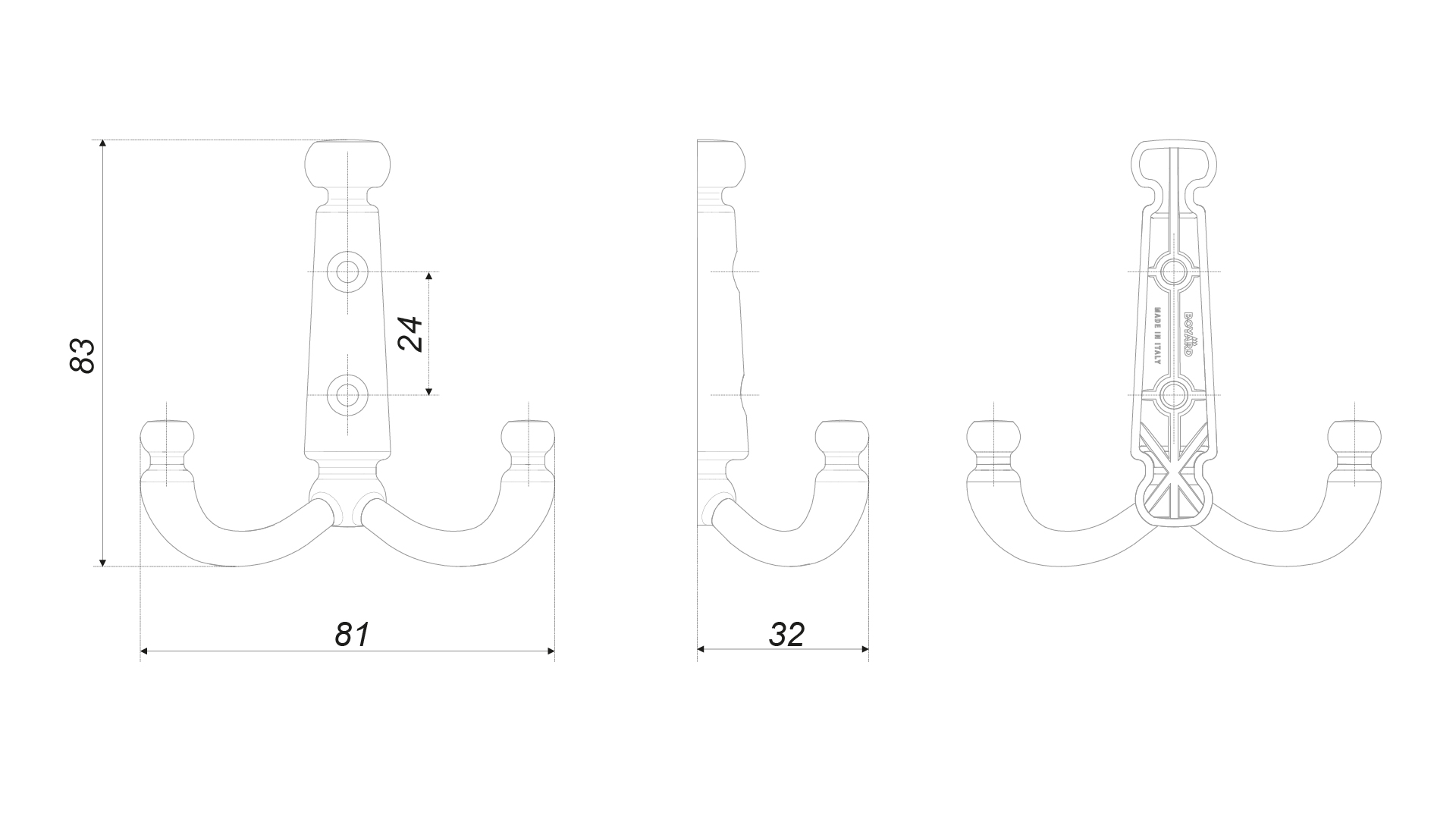 BRD K250MAB.6 Крючок DOLCE LF 2-х рожковый Матовая старинная латунь (заказ)