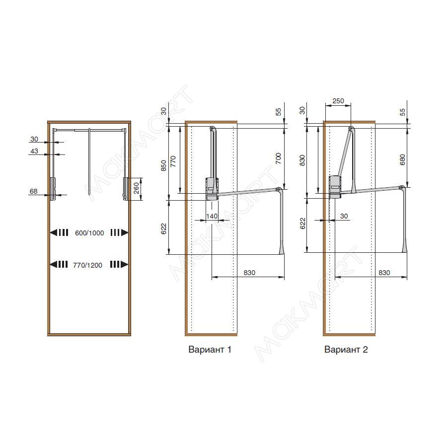SE08ME401 Лифт для навески одежды (Пантограф) 600-1000мм (Н850) (заказ)