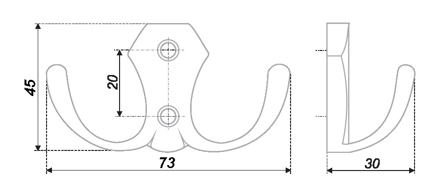 BRD K203SC.2 Крючок 2-х рожковый матовый хром