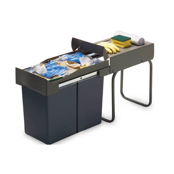 Ведро для мусора (21л) выдвижное, пластик светло-серый + серый кварц (заказ)