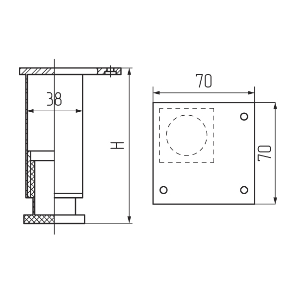 Опора 19311.100, регулируемая h-100-110 мм алюминий 38x38мм